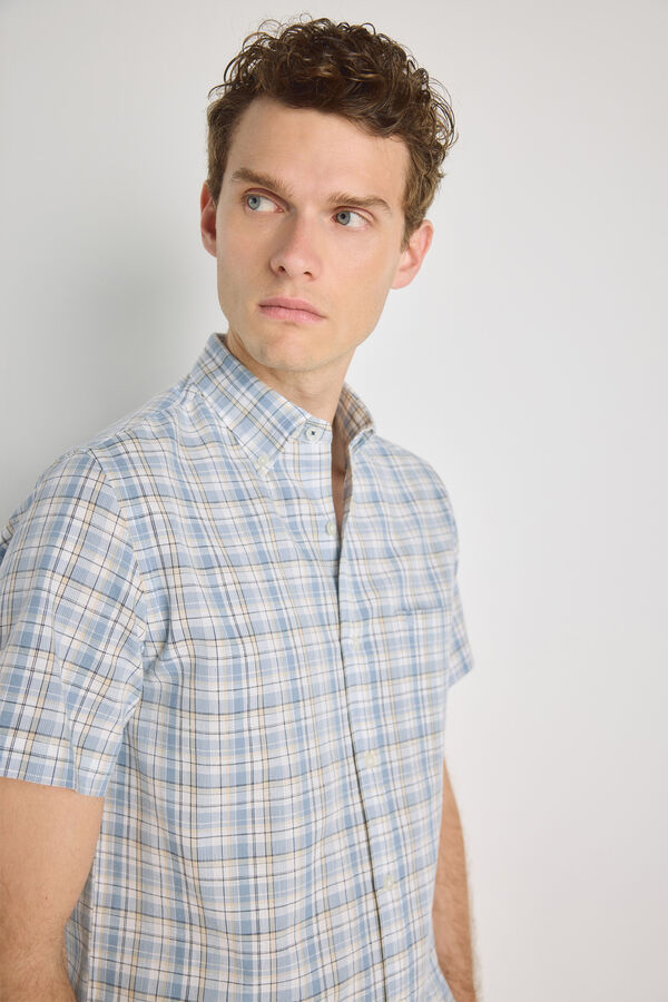 Pedro del Hierro Camisa de xadrez de manga curta Azul indigo