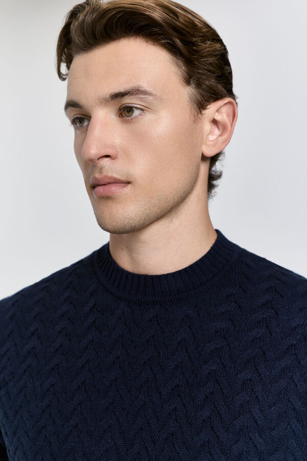 Pedro del Hierro Jersey trenzas cuello caja Navy