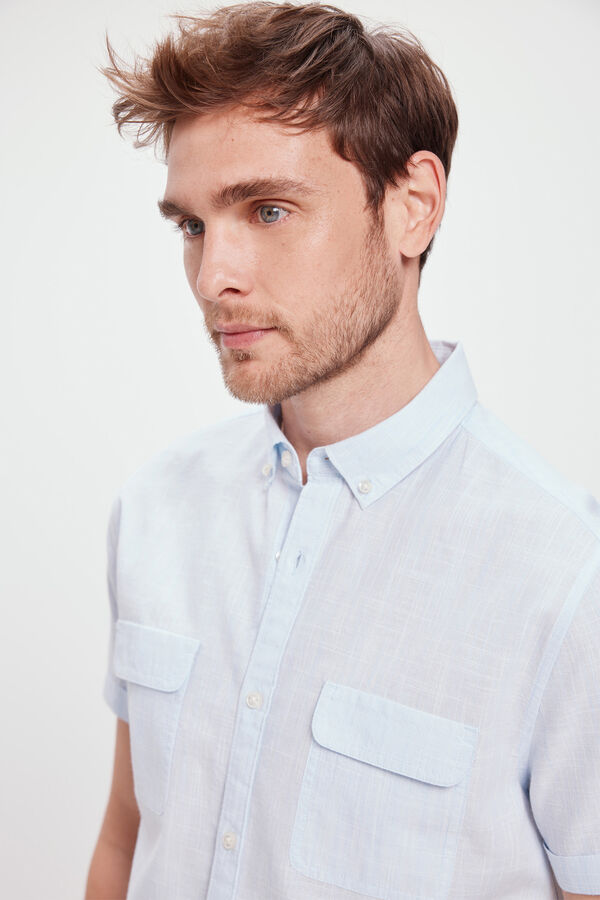 Milano Camisa lisa Slub com bolsos Azul