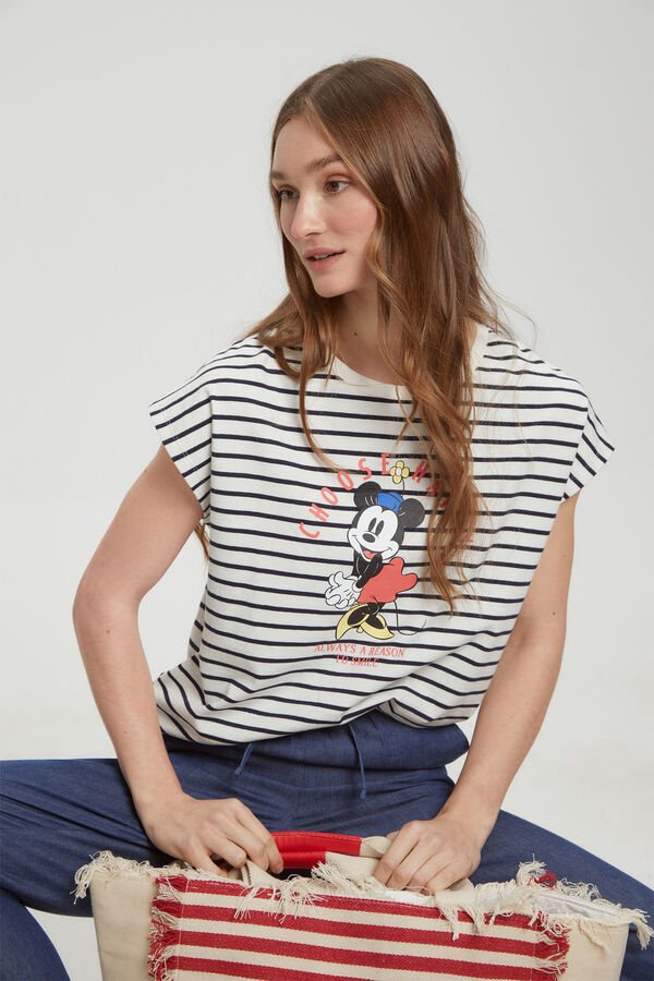 Milano T-shirt riscas licenciada da Minnie Mouse Estampado branco