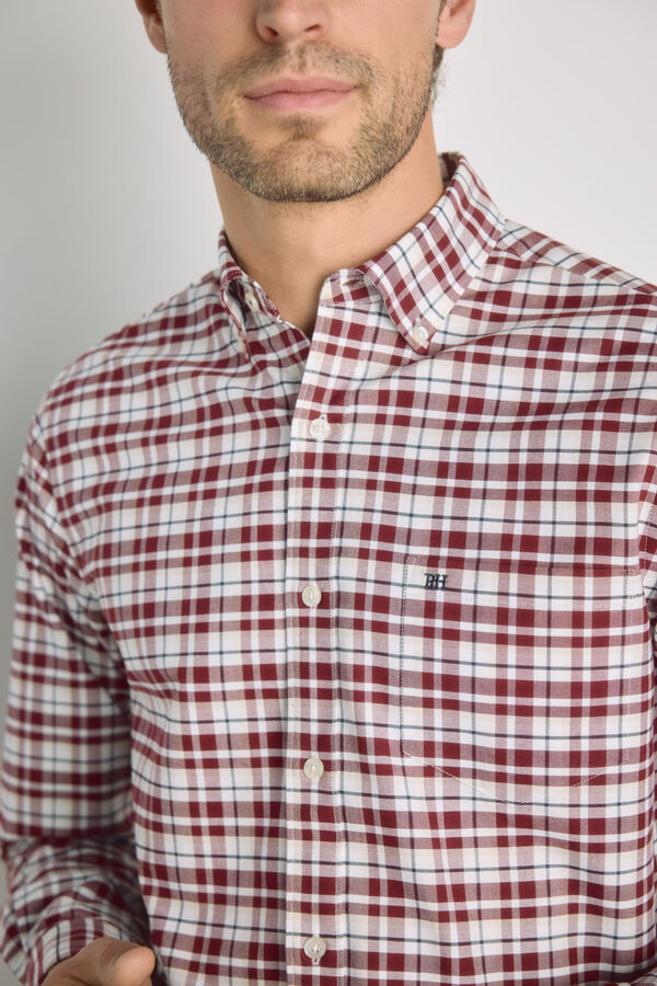 Pedro del Hierro Camisa cuadros manga larga Granate