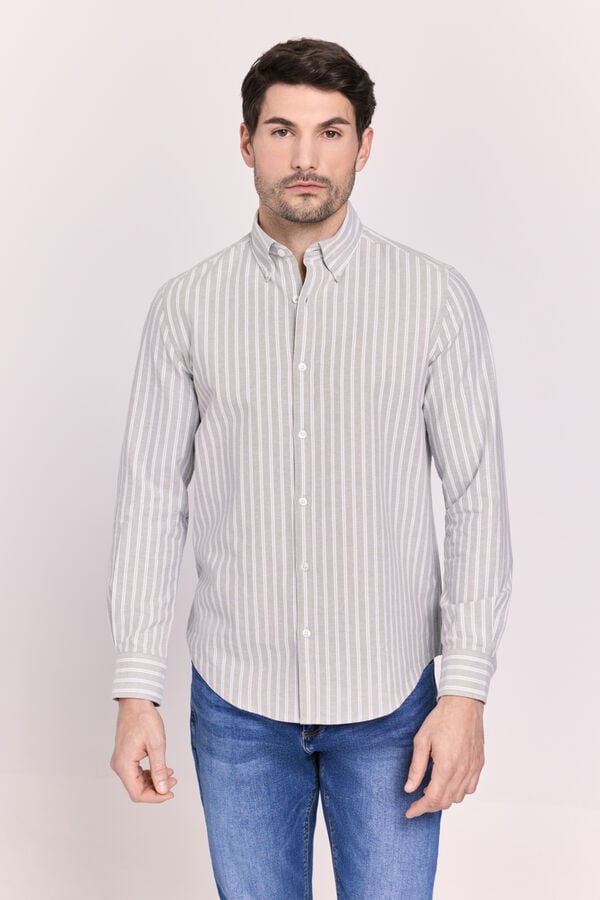 Milano Camisa de manga comprida &agrave;s riscas C&aacute;qui