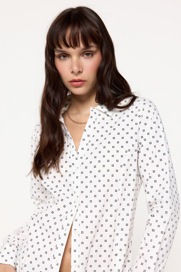 Milano Camisa Entallada Estampada Blanco