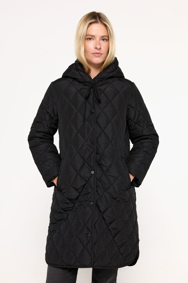 Milano Abrigo acolchado largo con capucha Negro
