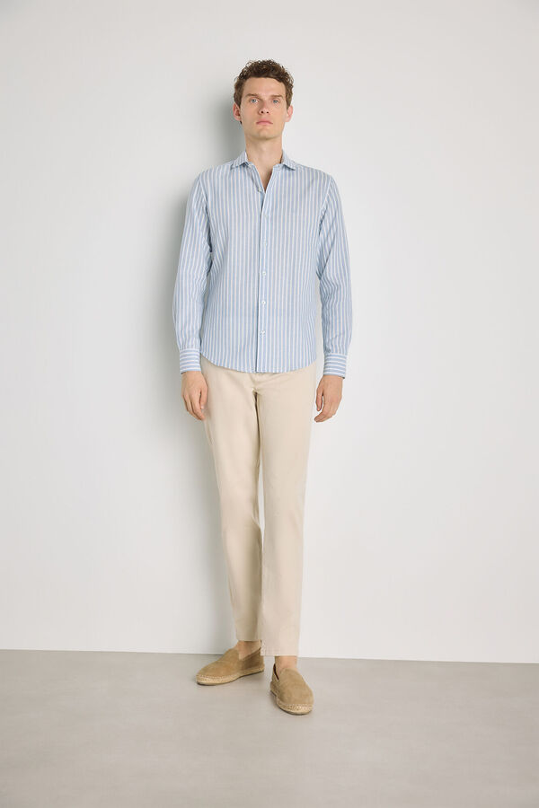 Pedro del Hierro Camisa de riscas de manga comprida Azul indigo