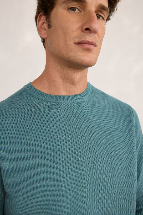 Milano Camisola básico de favo de mel Azul turquesa