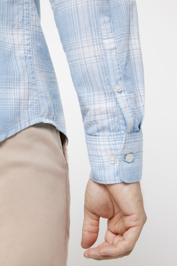 milano Camisa Slub Cuadros Azul