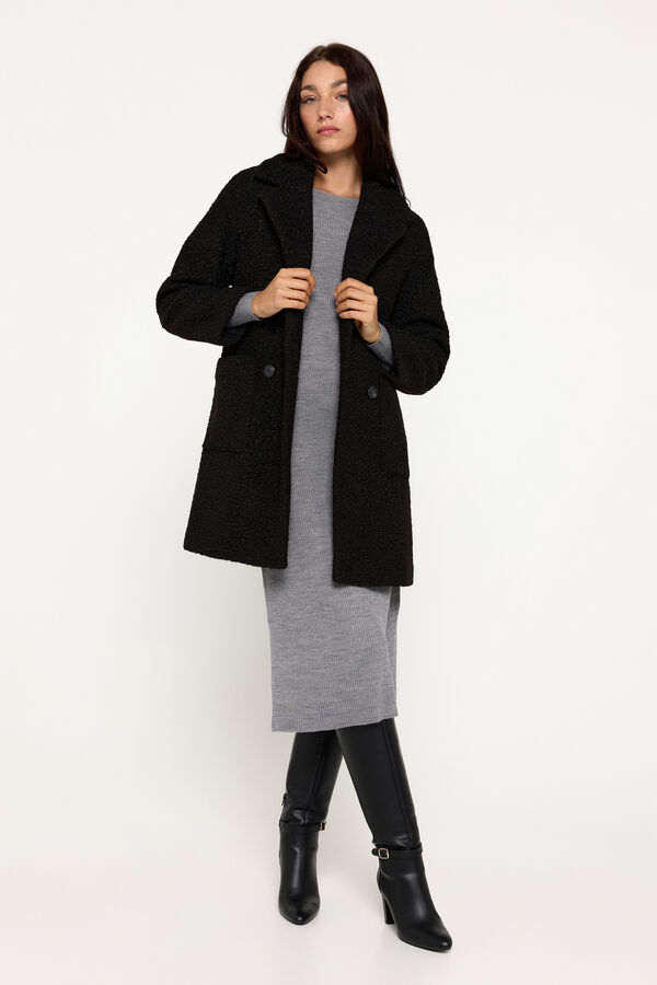 Milano Abrigo boucle doble botonadura con bolsillos de plastron Negro