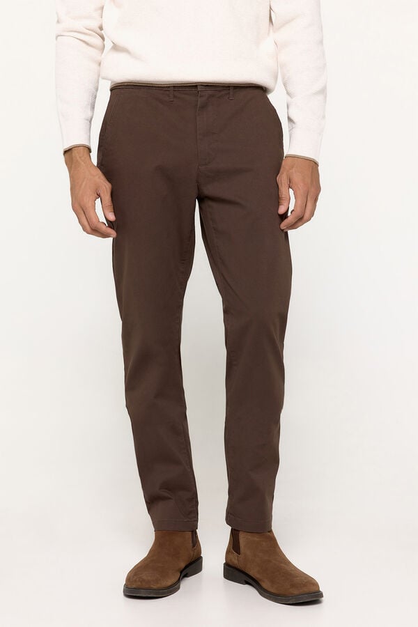 Milano Cal&ccedil;as chino lisas Castanho
