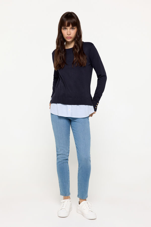 Milano Camisola viscose com camisa combinada em baixo Marinho