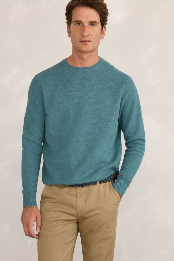 Milano Camisola básico de favo de mel Azul turquesa