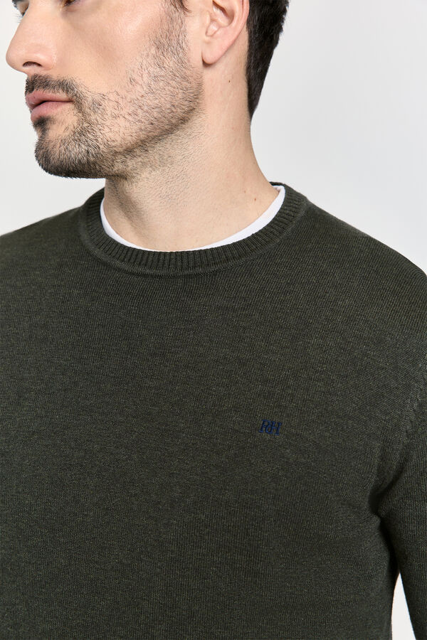 Pedro del Hierro Camisola b&aacute;sico de gola caixa C&aacute;qui escuro