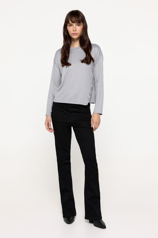 Milano Su&eacute;ter canelado manga comprida Cinza medio