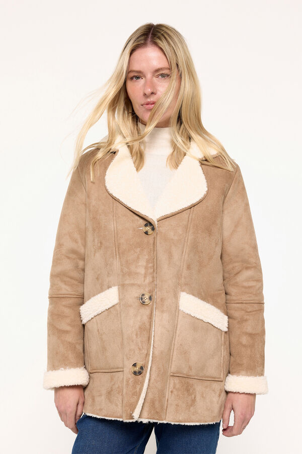 Milano Abrigo doble faz efecto piel Beige/Camel