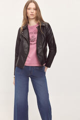 Milano Jaqueta biker curta com efeito pele Preto