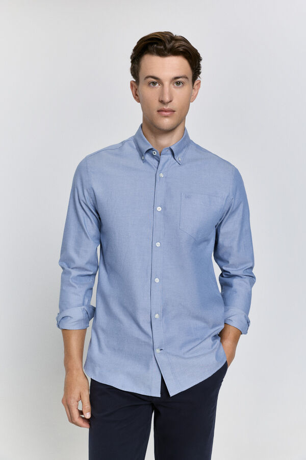 Pedro del Hierro Camisa twill melange Azul