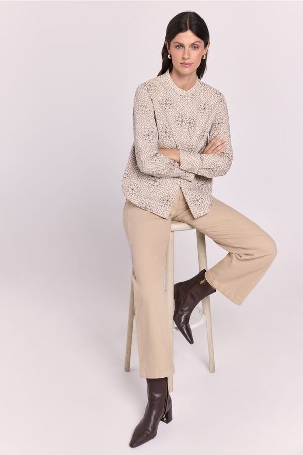 Milano Camisa estampada cuello mao Kaki Oscuro