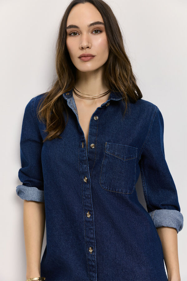 Milano Vestido denim cuello camisero con botones Azul