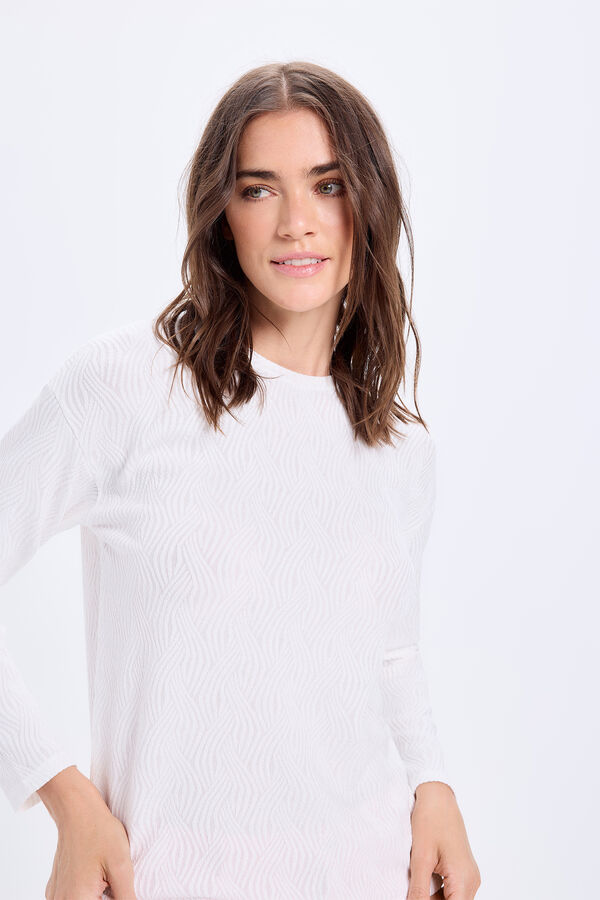 Milano Camiseta de manga comprida com qualidade estruturada Branco