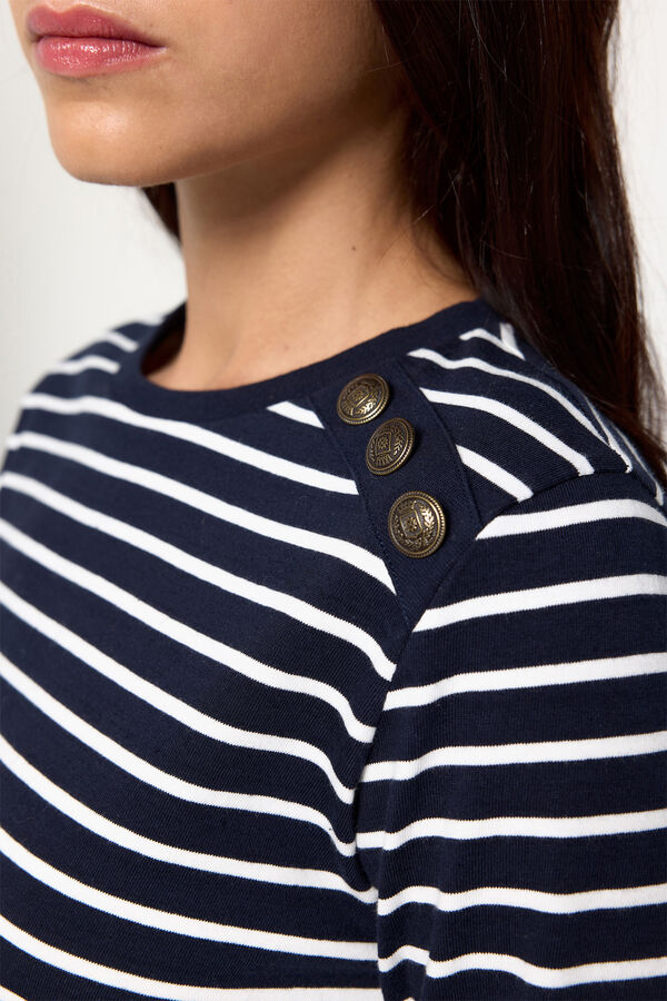 Milano Camiseta riscas em tecido pesado de algod&atilde;o Estampado azul