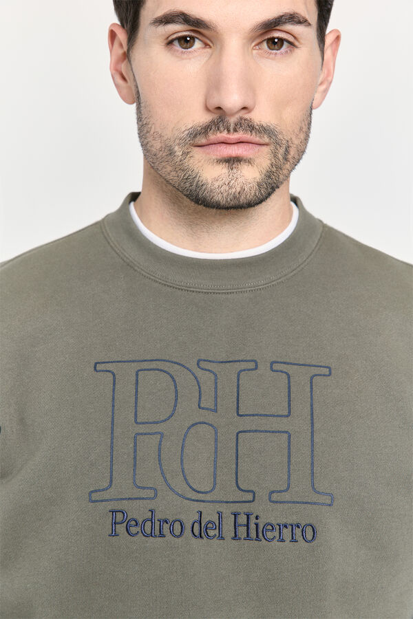 Pedro del Hierro Sudadera cuello redondo con logo Kaki Oscuro