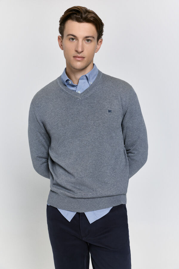 Pedro del Hierro Jersey básico cuello pico Gris Claro