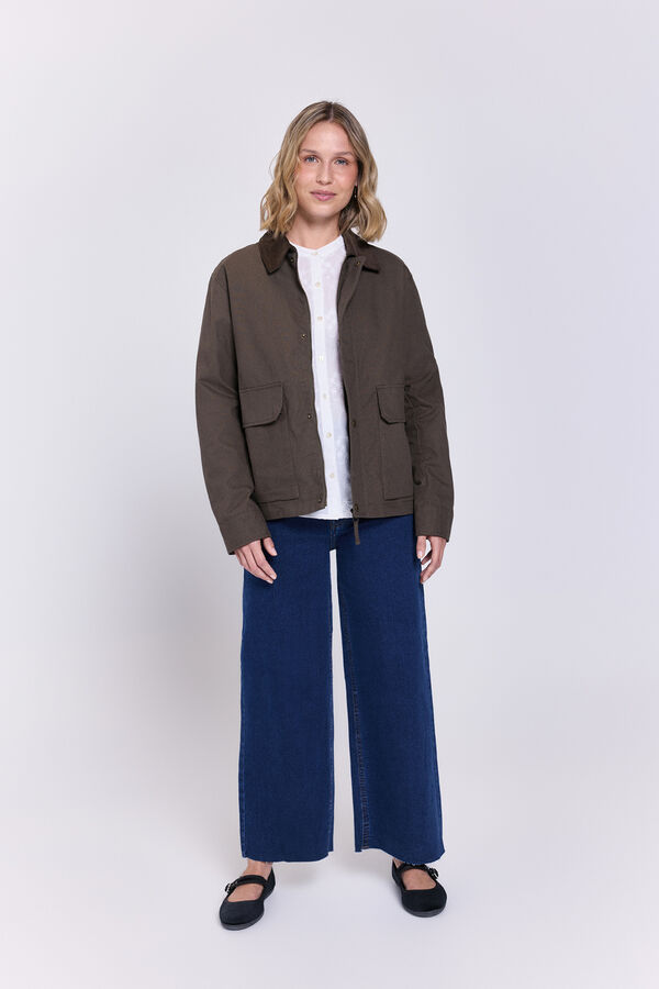 Milano Sobretudo estilo barbour com gola de veludo cotelê Cáqui escuro