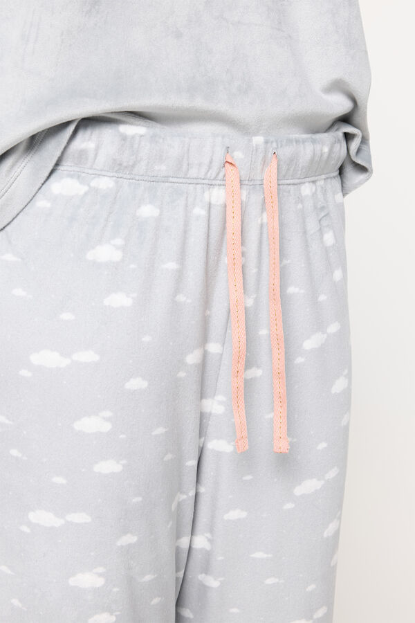 Milano Pijama de velour gris estampado nubes. natural