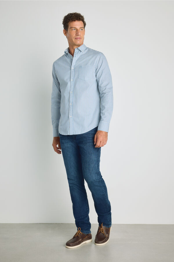 Milano Camisa de riscas de manga comprida Azul indigo