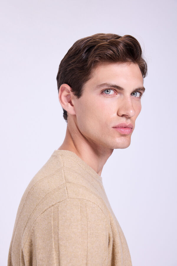 Milano Jersey Básico Rib Cuello Redondo Beige/Camel