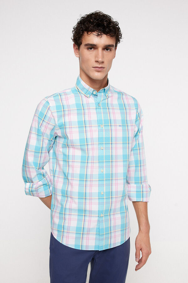 Fifty Outlet Camisa chambray xadrez Estampado azul