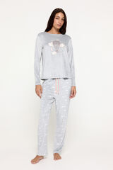 Milano Pijama de velour gris estampado nubes. natural