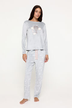 Fifty Outlet Pijama de velour gris estampado nubes. natural