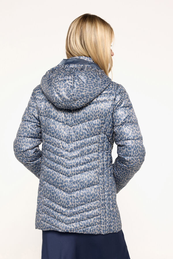 Milano Sobretudo acolchoado em tecido estampado com capuz Multicolor