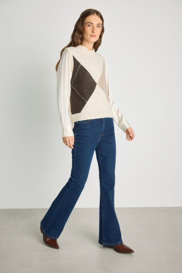 Milano Colete gola redonda com jacquard Bege