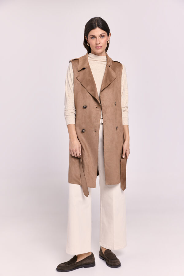 Milano Colete comprido efeito camur&ccedil;a Castanho