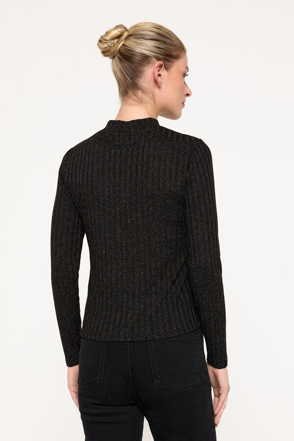 Milano T-shirt em tecido canelado com fio de lurex Preto