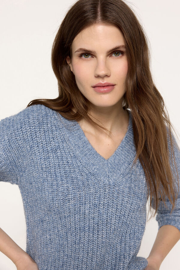 Milano Jersey grueso cuello pico con lurex Azul Oscuro