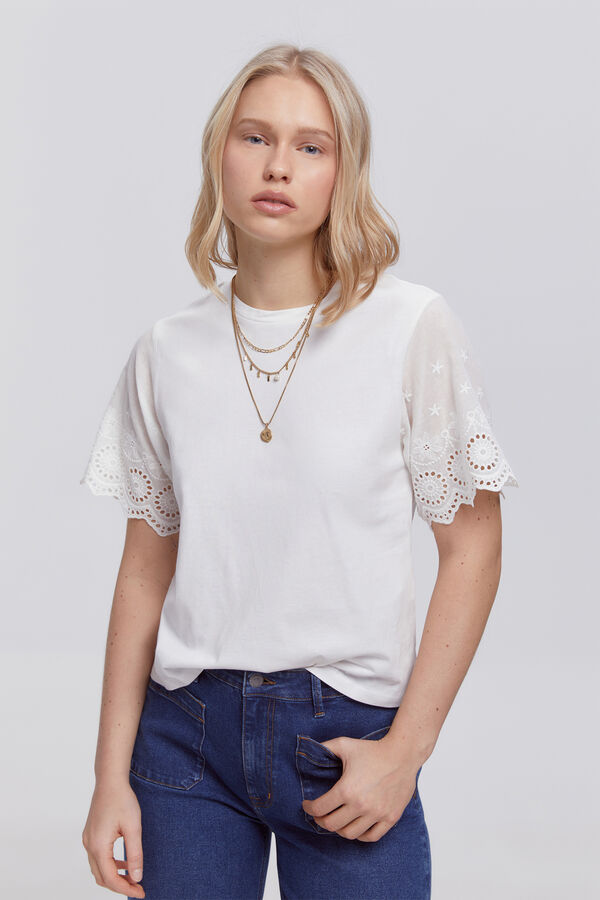 Milano T-shirt com mangas bordadas Branco