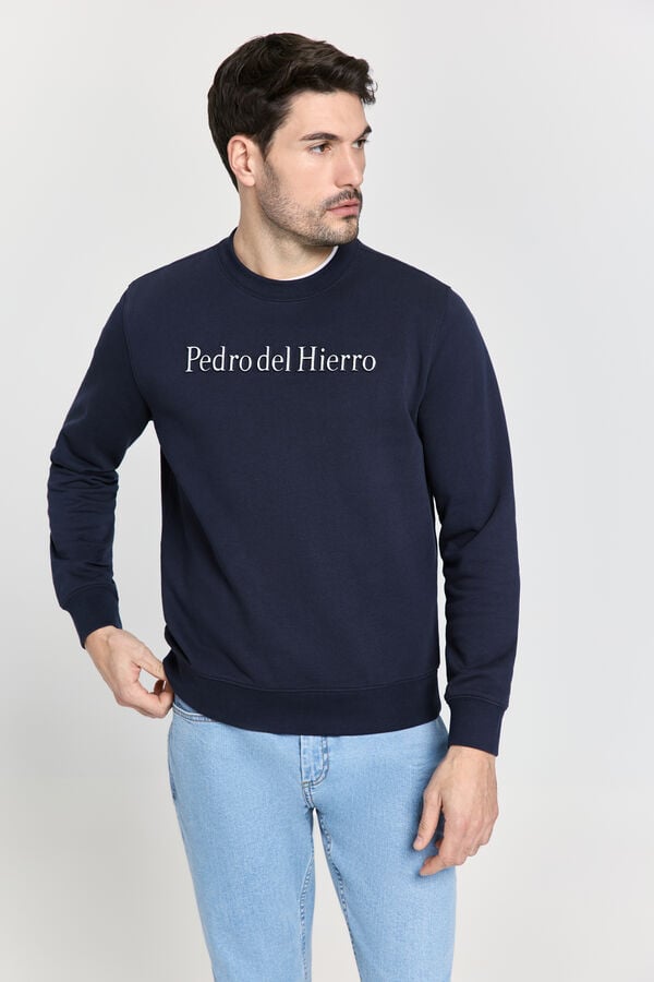Pedro del Hierro Sudadera cuello redondo con logo Navy