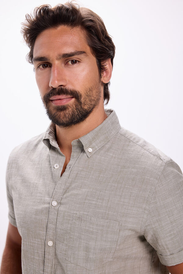 Milano Camisa Slub Lisa Kaki Oscuro