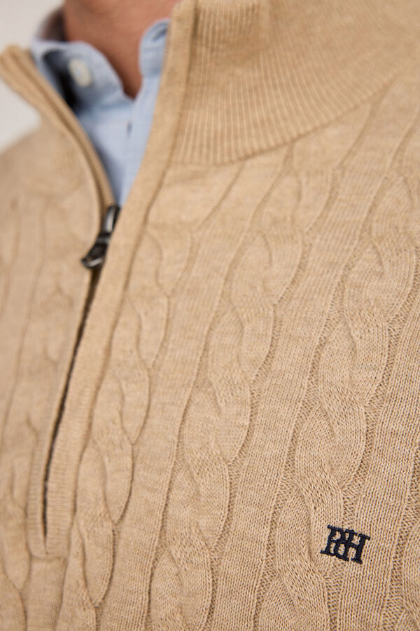 Pedro del Hierro Cardigan com logo e meio zíper Bege