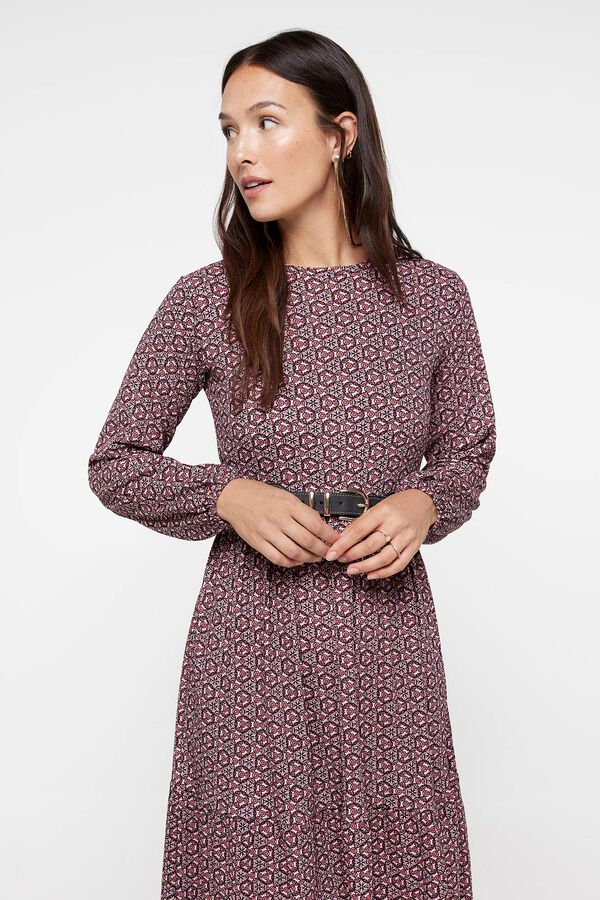 milano Vestido Midi Estampado Granate