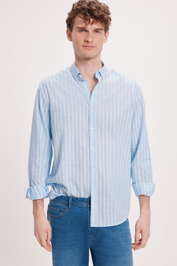 Springfield Camisa Oxford SPF Rayas Azul