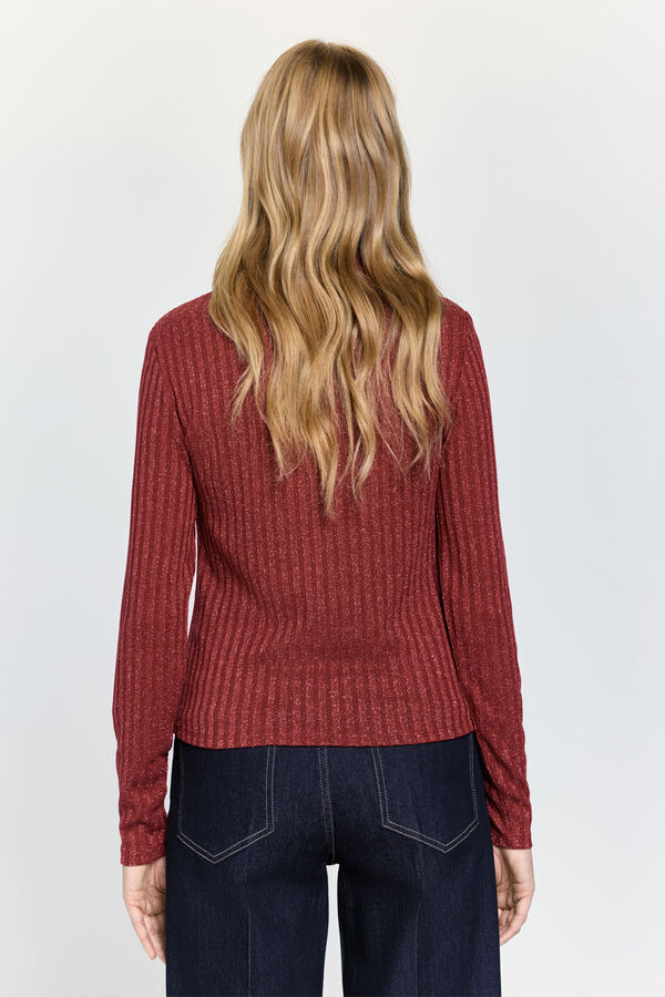 Milano T-shirt manga com tecido canelado e fio lurex Bordeaux