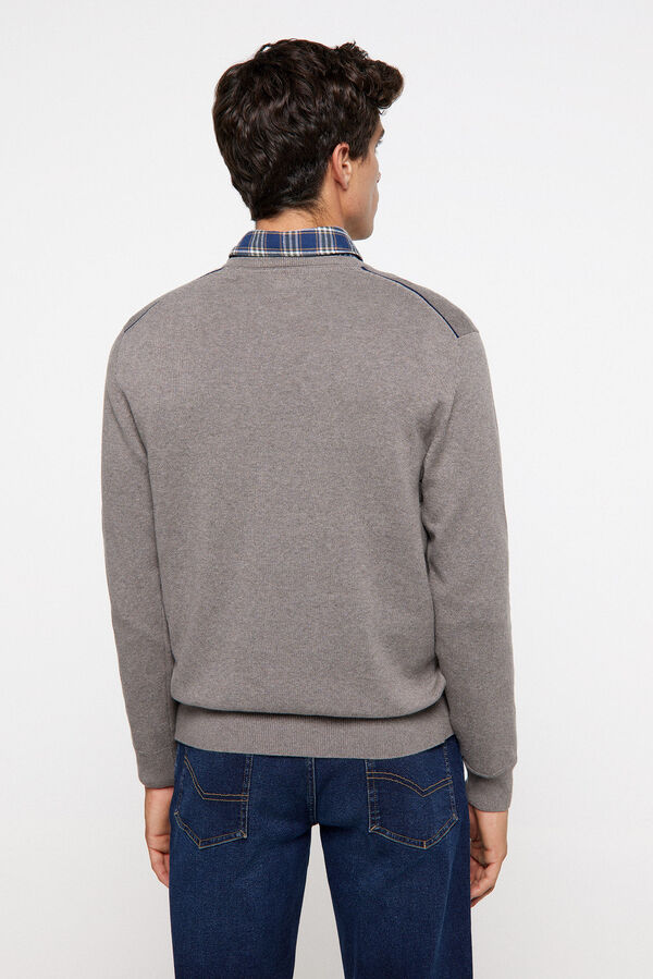 Pedro del Hierro Jersey b&aacute;sico PDH cuello pico Tostado