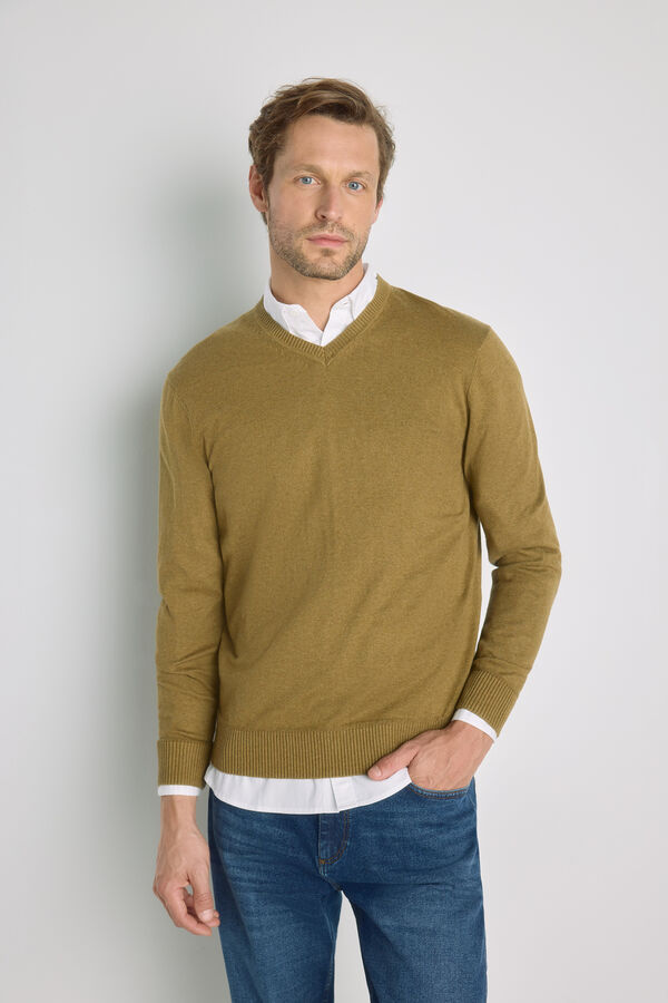 Milano Camisola gola em bico C&aacute;qui m&eacute;dio