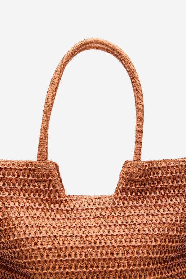 Milano Bolsa de r&aacute;fia riscas Camel