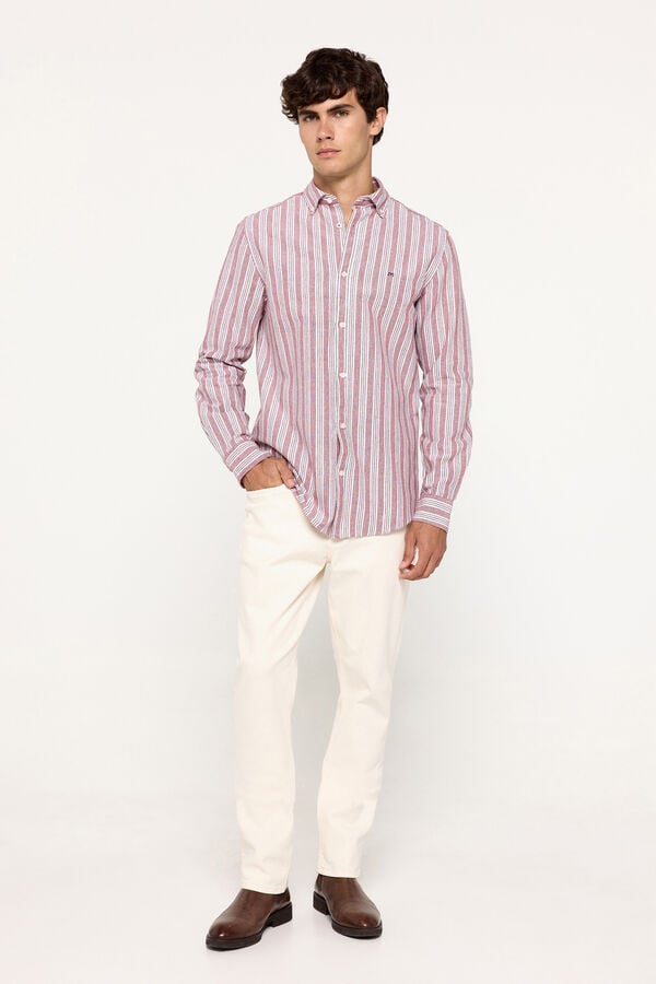 Milano Camisa oxford riscas Bordeaux
