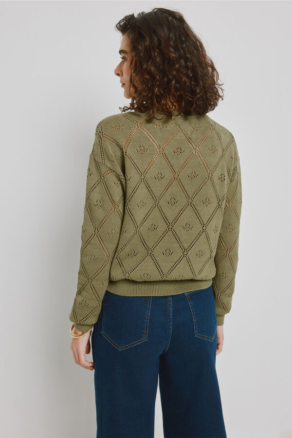 Milano Camisola gola redonda com padr&atilde;o vazado C&aacute;qui